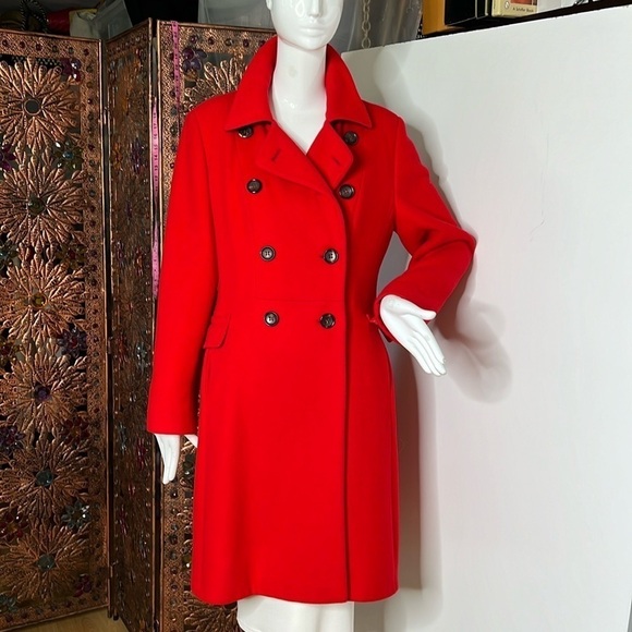 Sonia Bogner Sz 10 Red Virgin Wool Double Breasted Coat - Picture 1 of 12